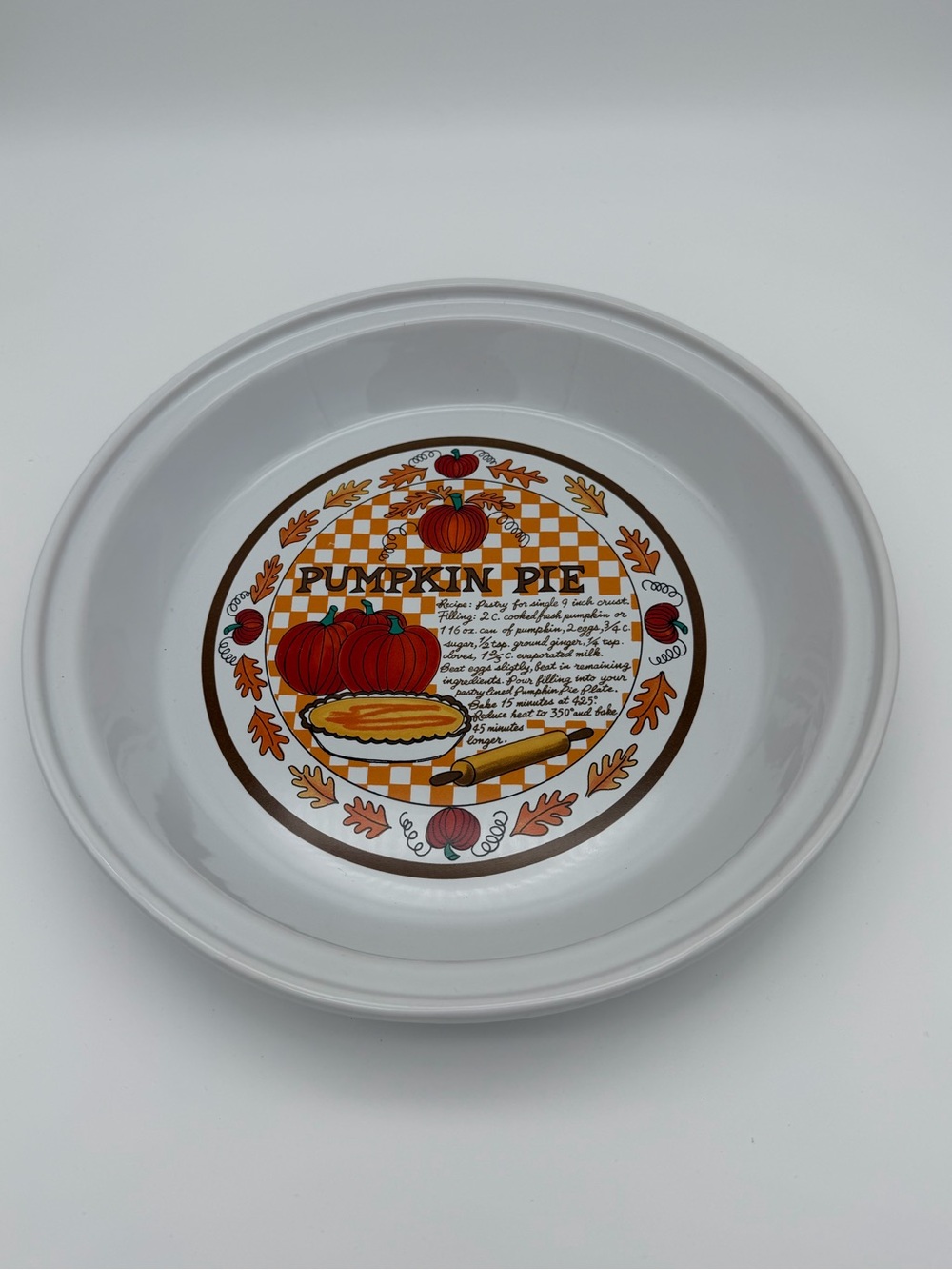 Vintage Over and Back Pumpkin Pie Recipe Ceramic Pie Dish Fall Thanksgiving